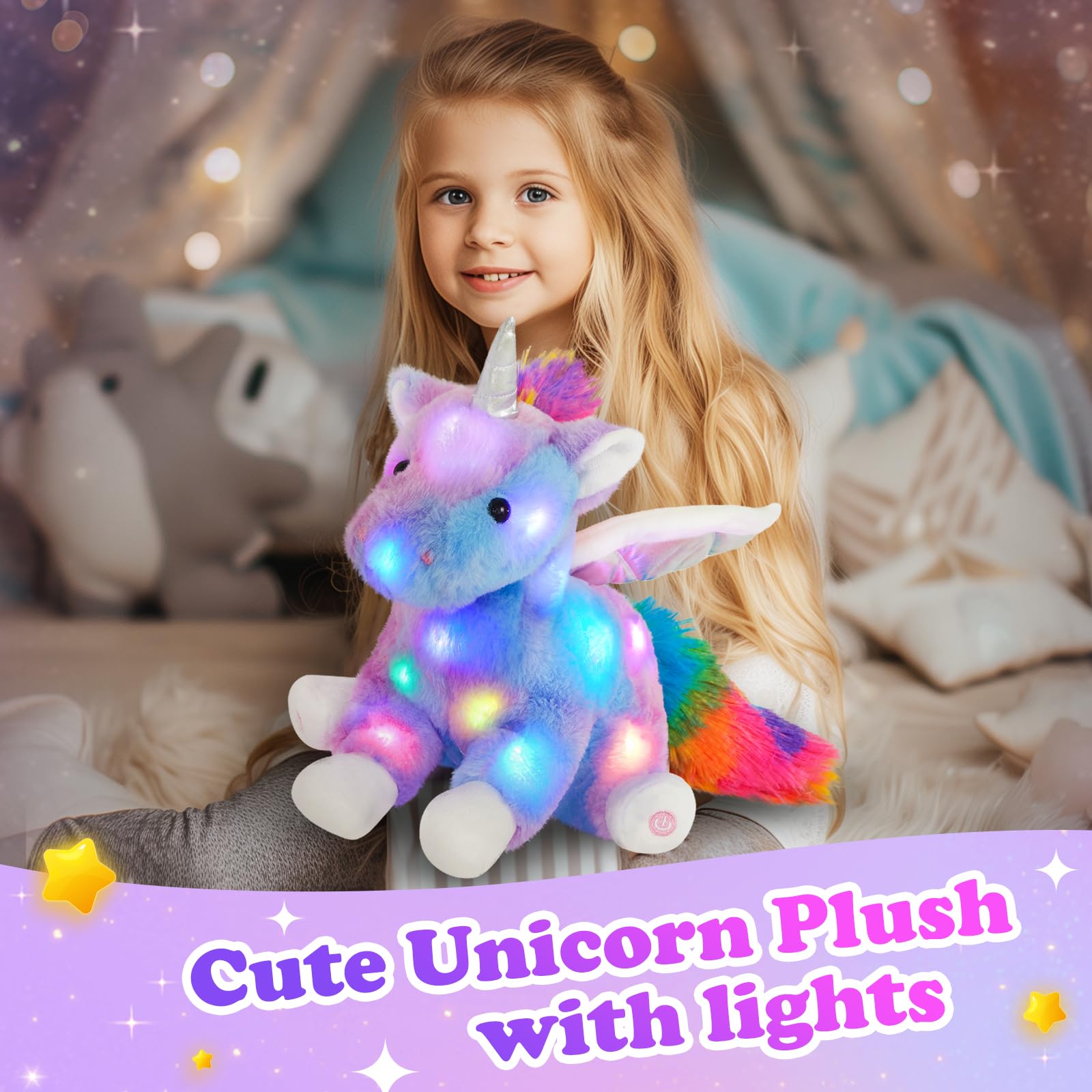 CozyWorld 16.5" Unicorn Light up Unicorn Stuffed Animal Glowing Soft Plush Toys Decor Birthday Christmas Children's Day Gifts for Toddlers Boys Girls Kids