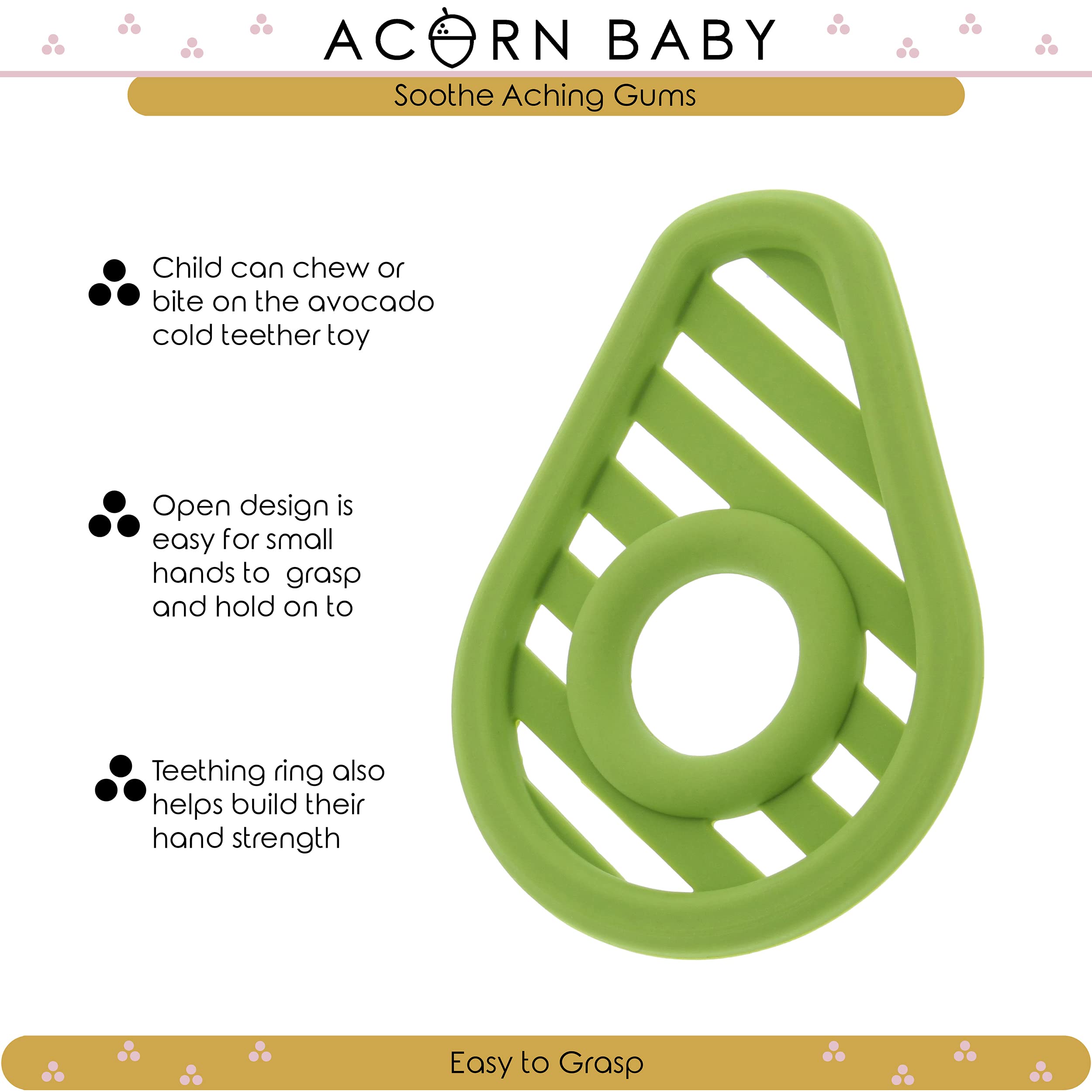 Acorn Baby - Teething Toy - Avocado Silicone Teether Toy Promotes Cognitive Development - Relives Sore and Swollen Gums