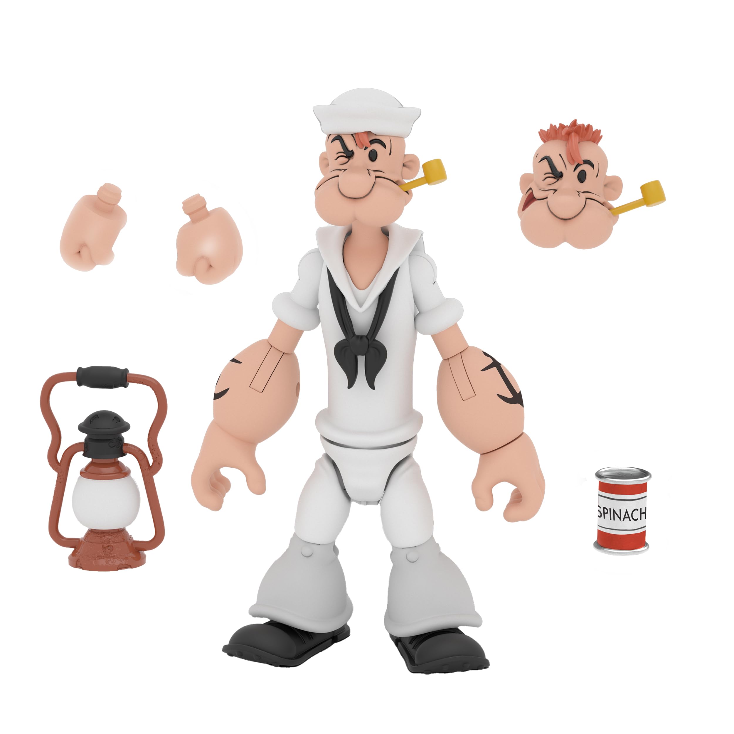 Boss Fight Studio Popeye in White Sailor Suit Popeye Classics Wave 2 Collectible Action Figure – Highly Articulated Figurine with Accessories Including Spinach, Oil Can, and Alternate Head - 1:12