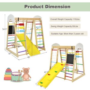 Costzon Indoor Jungle Gym, 8-in-1 Montessori Climbing Toys for Toddlers with Slide, Climbing Rock/Net, Monkey Bars, Wooden Playground Climber Playset for Kids Gifts Presents