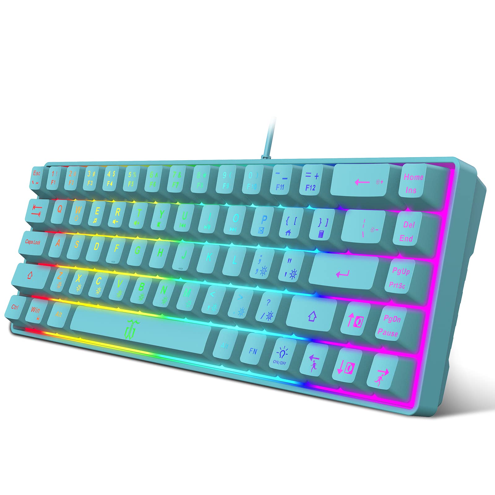 Snpurdiri 60% Membrane Gaming Keyboard,RGB Compact Wired Small Keyboard, Strong Mechanical Feel for PC/Mac Gamer, Typist, Travel, Easy to Carry on Business Trip(68 Keys,Blue)