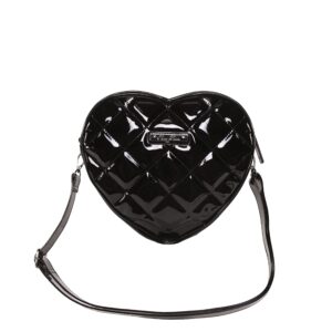 Quilted Frankenstein Studded Universal Monsters Women s Shoulder Bag Heart Shaped Purse (Glossy Black)