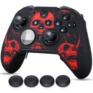 YoRHa Laser Carving Silicone Skin for Xbox Elite Series 2 Controller x 1(Skulls Red) with Exclusive Thumb Grips x 4