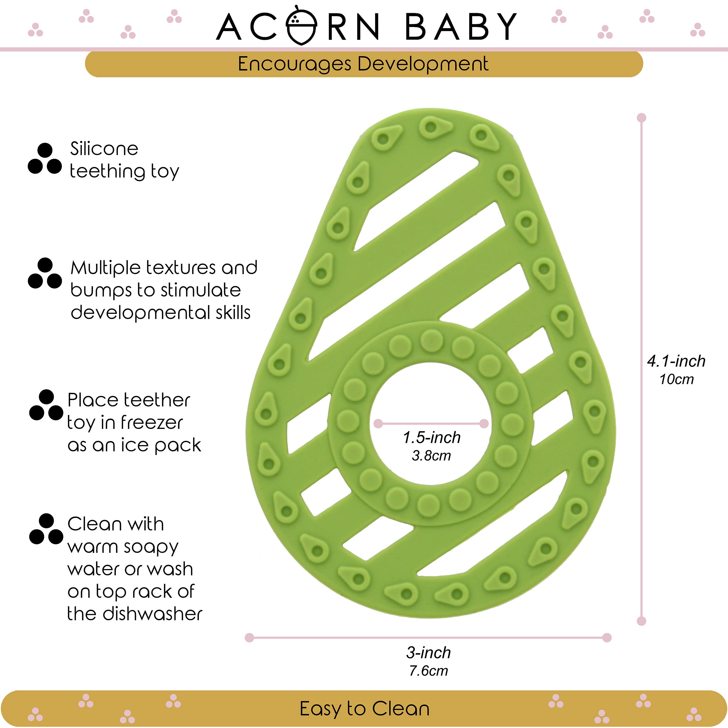 Acorn Baby - Teething Toy - Avocado Silicone Teether Toy Promotes Cognitive Development - Relives Sore and Swollen Gums