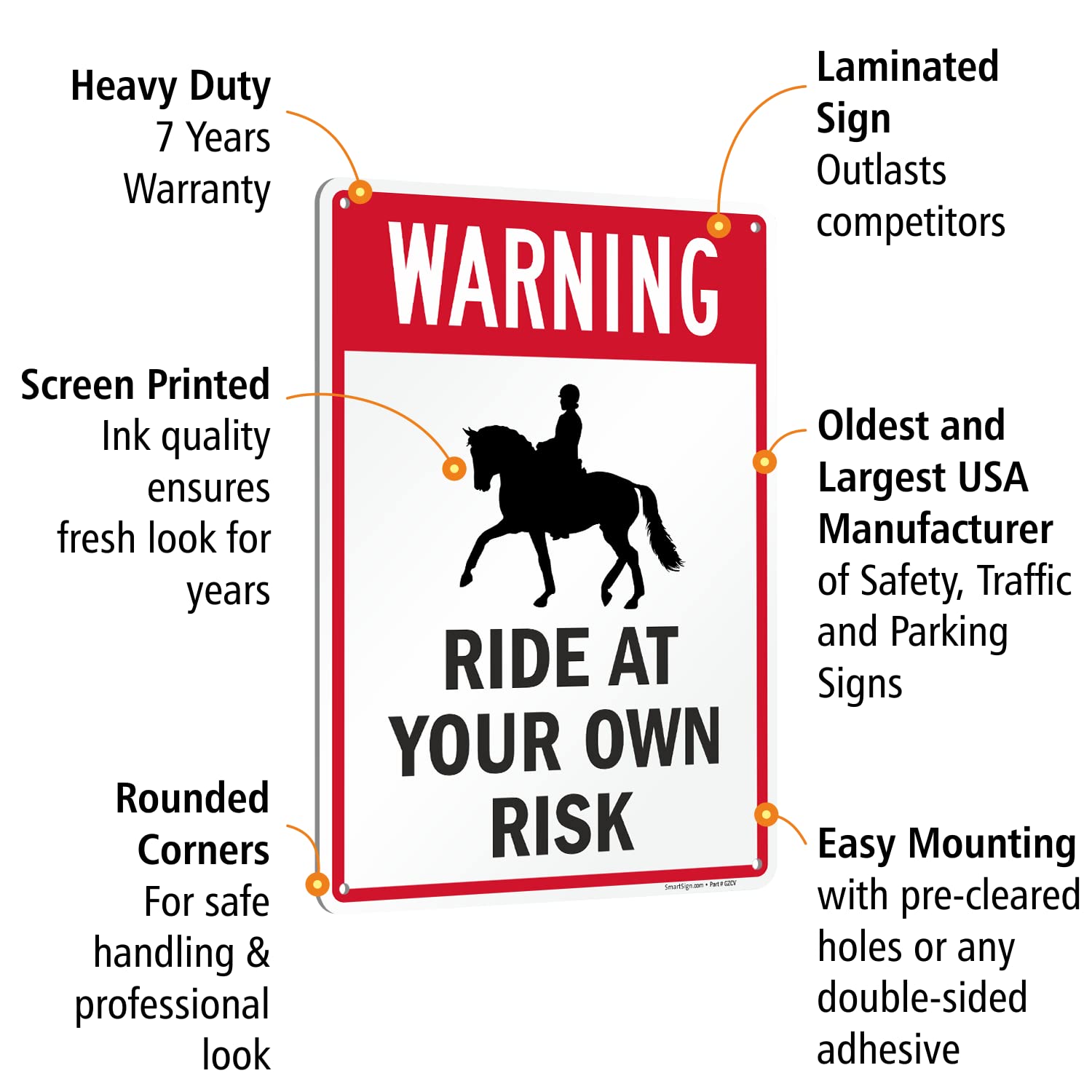 SmartSign 14 x 10 inch “Warning - Ride At Your Own Risk” Metal Sign with Graphic, 40 mil Laminated Rustproof Aluminum, Red, Black and White, Made in USA