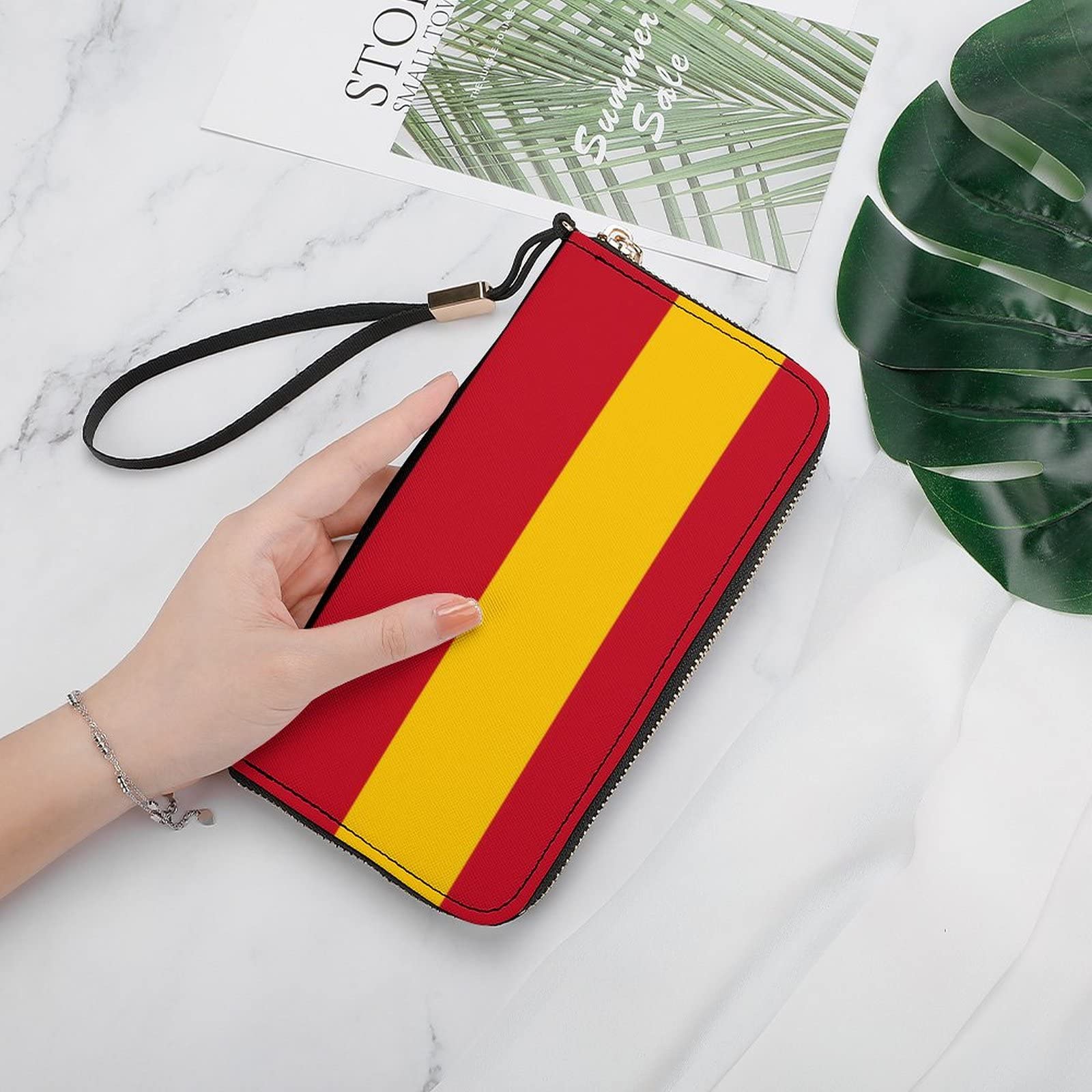 FunnyStar Spanish Flag Travel Wallet Leather Wristlet Purse Portable Case For Boarding Pass ID Money Tickets With Zipper