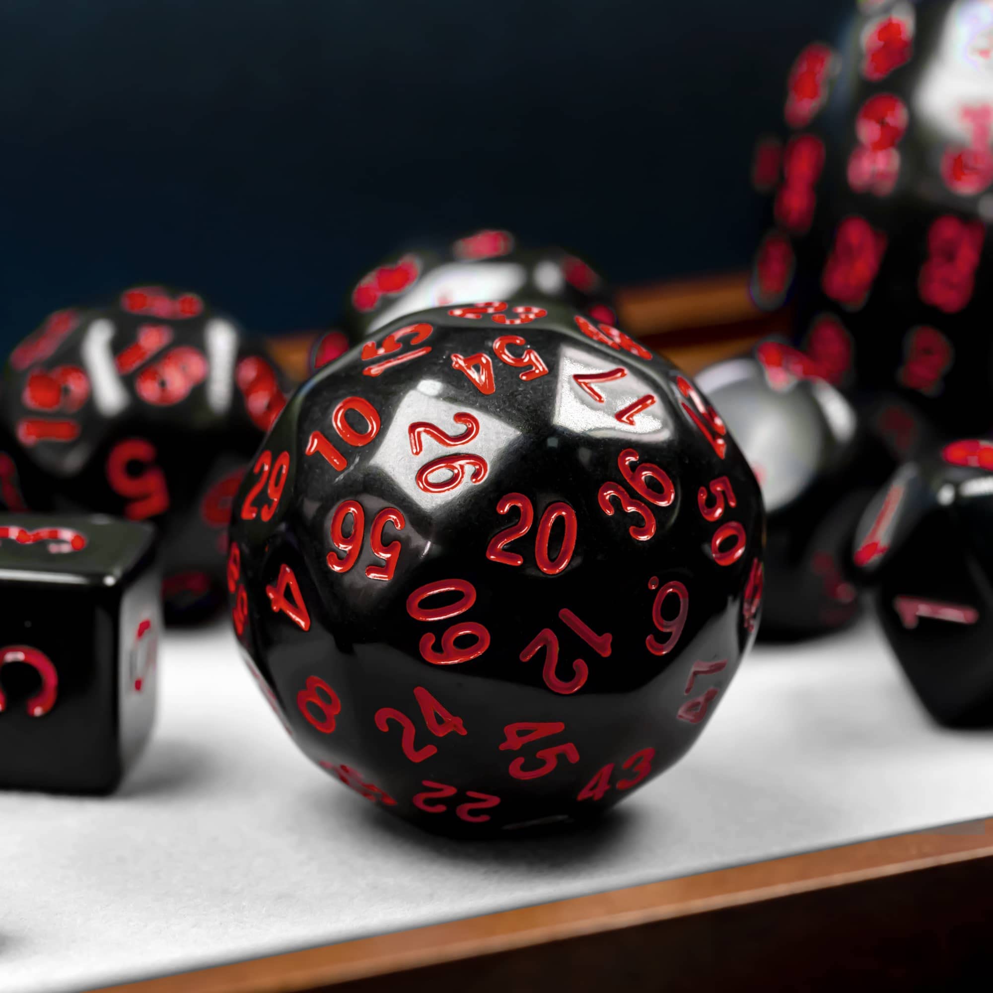 Poludie 15 Pieces Complete Polyhedral DND Dice Set D3-D100 Spherical D&D Dice Set with Dragon Eye Dice Bag, D100 Dice for Dungeons and Dragons, RPG, MTG Table Games(Black w/Red Numbers)