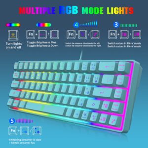 Snpurdiri 60% Membrane Gaming Keyboard,RGB Compact Wired Small Keyboard, Strong Mechanical Feel for PC/Mac Gamer, Typist, Travel, Easy to Carry on Business Trip(68 Keys,Blue)