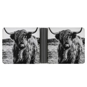 Donnapink Black White Scottish Highland Cow Vintage Style Leather Bifold Wallet Coin Purse Soft Stylish Credit Pass Case Card-Holder for Boy Girl Men Woman Money Storage