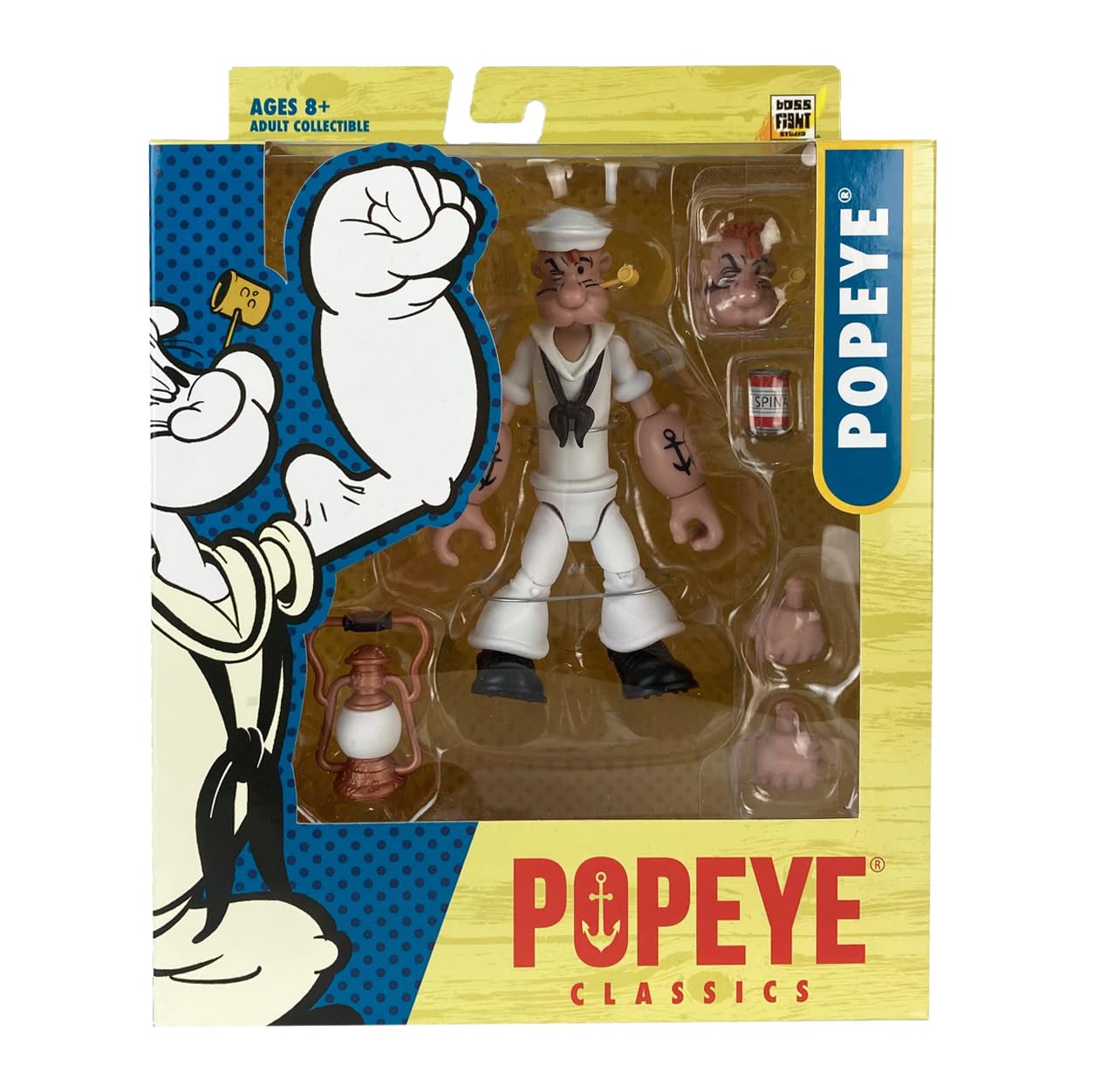 Boss Fight Studio Popeye in White Sailor Suit Popeye Classics Wave 2 Collectible Action Figure – Highly Articulated Figurine with Accessories Including Spinach, Oil Can, and Alternate Head - 1:12