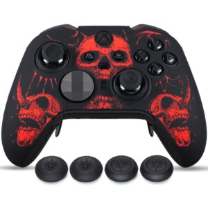 YoRHa Laser Carving Silicone Skin for Xbox Elite Series 2 Controller x 1(Skulls Red) with Exclusive Thumb Grips x 4