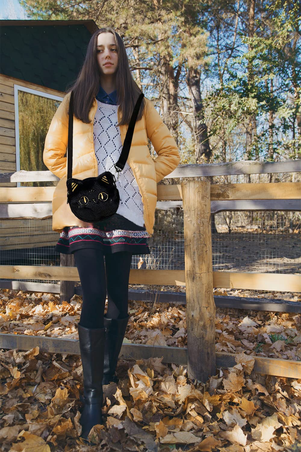 GADMEXILY Girls Black Cat Cossbody Purse Cute Plush Purse Handbag Adjustable Strap Shoulder Messenger Bag for Women Adult