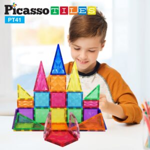 PicassoTiles Magnetic Tiles Building Block Construction Toy Set Prism Magnet Tile Blocks STEM STEAM Learning Kit Early Education Builder Playset Toys for Children Toddler Boy Girl Age 3+ PT41