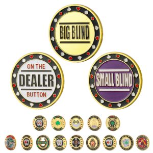 LuluCircle Small Blind, Big Blind, Dealer Button, Poker Guard, Poker Gifts for Men, Poker Accessories, Poker Chips with Plastic Case (Position Marker), 3 pcs