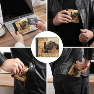 German Shepherd Dog Lies on Autumn Falling Foliage Leaves Leather Bifold Wallet Coin Purse Soft Stylish Credit Pass Case Card-Holder for Boy Girl Men Woman Money Storage