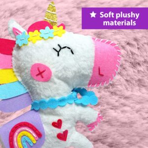 KRAFUN Big Jumbo Unicorn Animal Sewing Kit for Age 7-12 Kids Beginner My First Art & Craft, Includes 1 Stuffed Doll with Accessories, Instructions & Plush Felt Materials for Embroidery