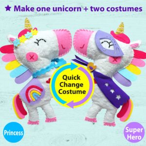 KRAFUN Big Jumbo Unicorn Animal Sewing Kit for Age 7-12 Kids Beginner My First Art & Craft, Includes 1 Stuffed Doll with Accessories, Instructions & Plush Felt Materials for Embroidery