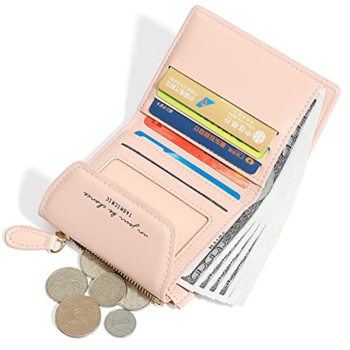 SUMGOGO Small Wallet for Women Slim Mini Short Coin Purse Wave Leather Card Holder Zipper Pocket Wallets (Black)