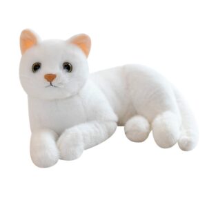 12 Inches Simulation Pure White Cat Plush Toy - Real Life White Cat Simulation Plush Toys, Lifelike Cats Doll Kitten Farm Animals Stuffed Toys Black Eyes Birthday Gifts for Kids