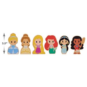 Disney Wooden Toys Just Play Disney Princess Figures 6-Pack, Ariel, Rapunzel, Moana, Jasmine, Belle, and Cinderella, Kids Toys for Ages 2 Up, Amazon Exclusive