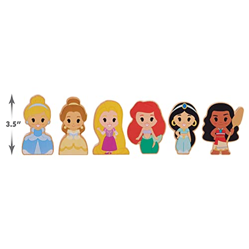 Disney Wooden Toys Just Play Disney Princess Figures 6-Pack, Ariel, Rapunzel, Moana, Jasmine, Belle, and Cinderella, Kids Toys for Ages 2 Up, Amazon Exclusive