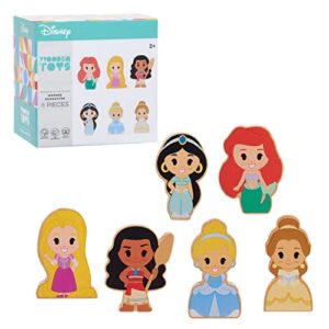 Disney Wooden Toys Just Play Disney Princess Figures 6-Pack, Ariel, Rapunzel, Moana, Jasmine, Belle, and Cinderella, Kids Toys for Ages 2 Up, Amazon Exclusive