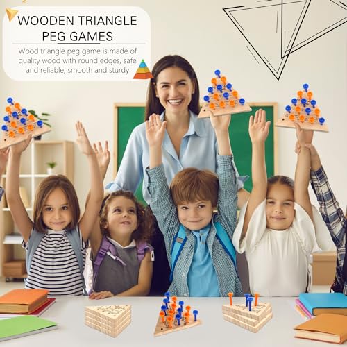 Haconba 8 Packs Wooden Triangle Peg Games Family Wooden Board Game Learning Puzzles Strategy Toy for Travel Gathering Teens Adult