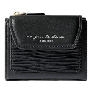 sumgogo small wallet for women slim mini short coin purse wave leather card holder zipper pocket wallets (black)