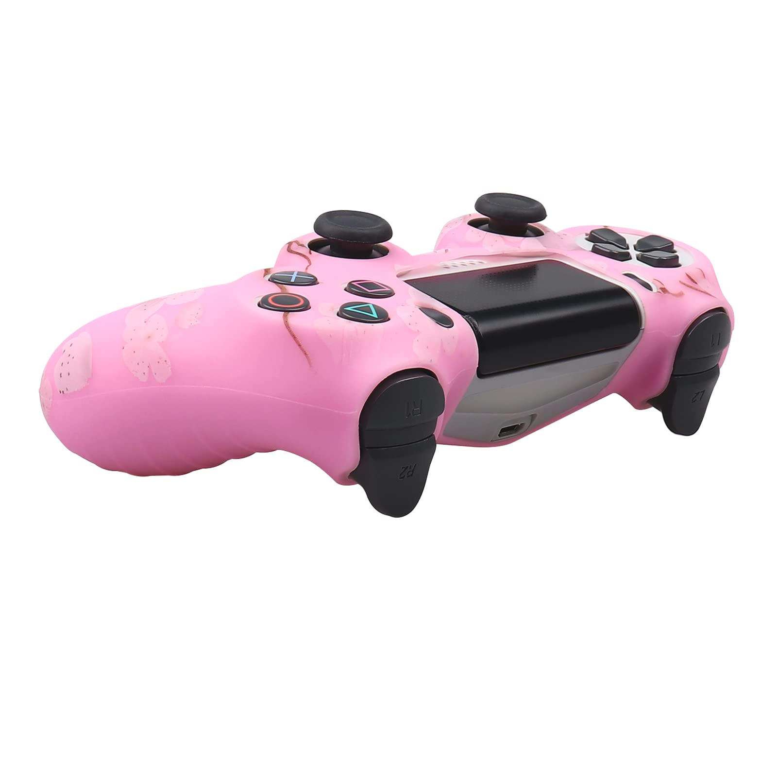 RALAN Pink Controller Skins for PS4, Silicone Controller Cover Skin Protector Compatible with PS4 Slim/PS4 Pro Controller (Pink Pro Thumb Grip x 6,Skull Cap Grip x 2)(Camouflage Pink+White Pink