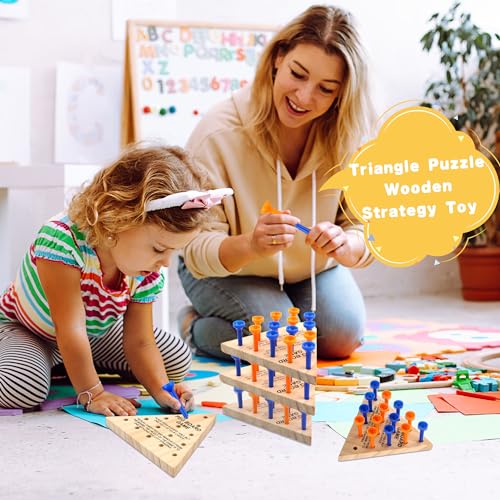 Haconba 8 Packs Wooden Triangle Peg Games Family Wooden Board Game Learning Puzzles Strategy Toy for Travel Gathering Teens Adult