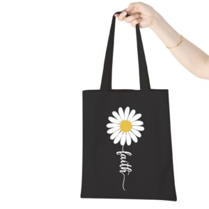 WCGXKO Faith Cross Gift Daisy Vertical Cross Faith Christian Gift Religious Tote Bag for Women (Faith tote)