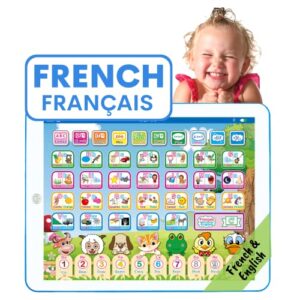 ZeenKind French & English Learning Tablet Toy for Kids 2 3 4 Years Old, Learn French Francais Alphabet Numbers Words Spelling, Interactive Bilingual Tablet Toys for Toddlers Babies