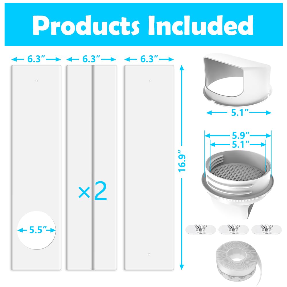 Aozzy Portable Air Conditioner Window Kit Fit for All AC with 5.1/5.9" Exhaust Hose, Upgrade AC Vent Kit for Sliding Window with 4 Adjustable Plates, Rain Cover, Seamless Connection, Max lenght to 60"