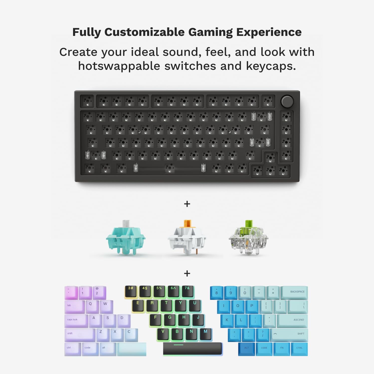 Glorious Gaming GMMK PRO 75% - Modular Mechanical Gaming Keyboard, TKL Size, 1.5kg Frame, Fox Switches, Fully Customizable, Coiled Cable, Wrist Rest, White PBT Keycaps, RGB, QWERTY - Black