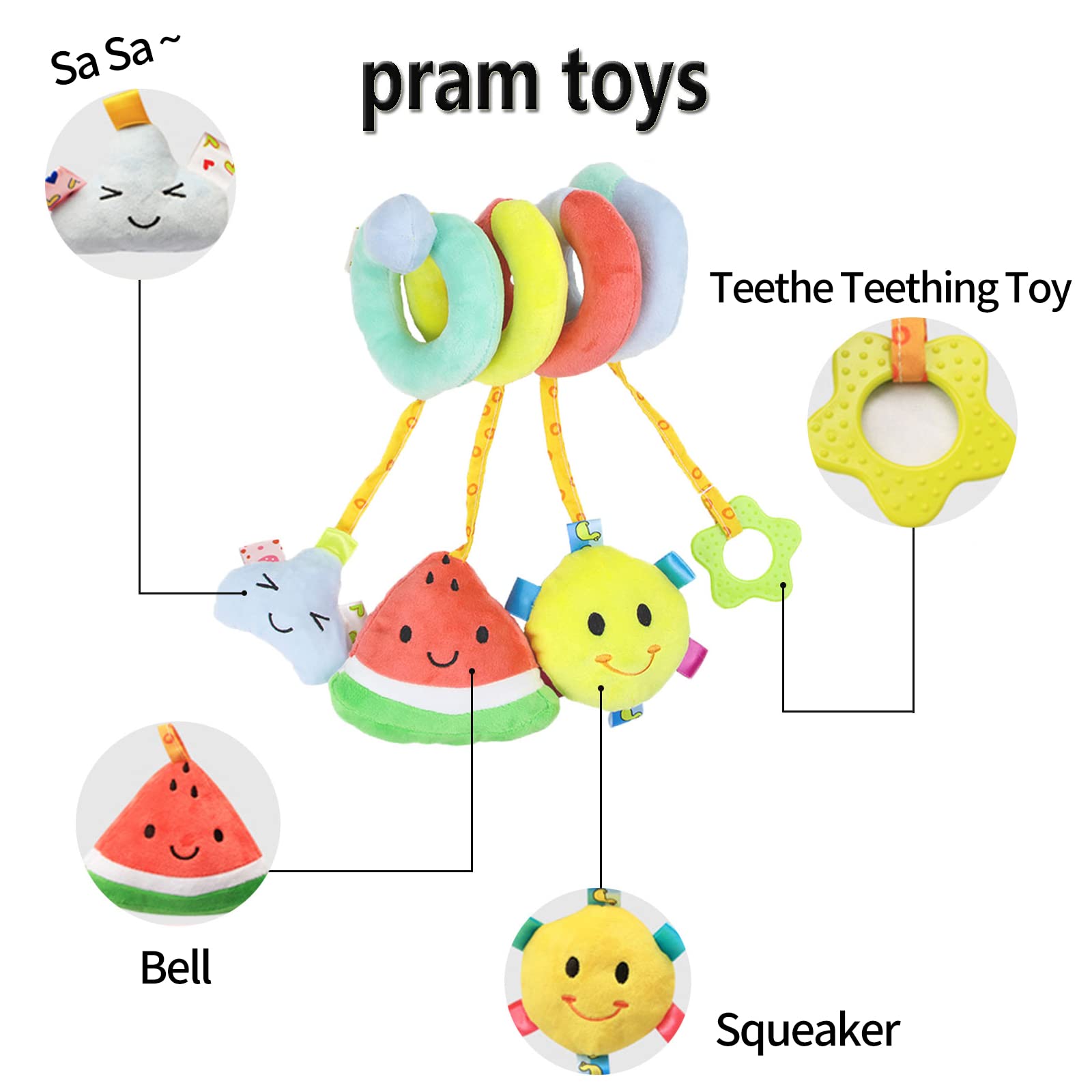 Baby Spiral Hanging Stroller,Car Seat Toys Toy Newborn Sensory Plush Activity Toys for Bed Bassinet Crib Baby Carrier Gifts for 0 3 6 9 12 Months