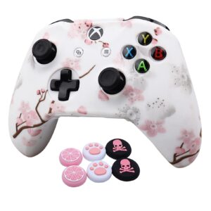 RALAN Pink Controller Skins for Xbox One, Silicone Controller Cover Skin Protector Compatible for Xbox Ones Controller (Pink Pro Thumb Grip x 2,Cat + Skull Cap &Cover Grip x 2) Blue Butterfly Pink