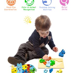 4 Pack Wooden Animal Puzzles for Toddlers 1 2 3 4 Years Old Boys & Girls, Montessori Toys for Kids Ages 1-4 with 4 Animal Patterns, Preschool Educational Toys Bright Vibrant Color Shapes