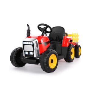 kids ride on tractor with remote control, 12v battery powered electric tractor for kids bluetooth music/usb, 3-gear-shift, safety belt, 25w dual motors, 7-led lights