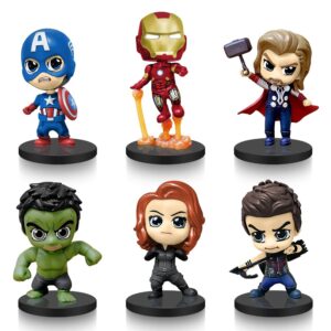 6 pcs superhero anime movie adventures action figures set,super hero toys,hero cake toppers collectibles with bases for boys & girls' birthday party favors supplies decorations