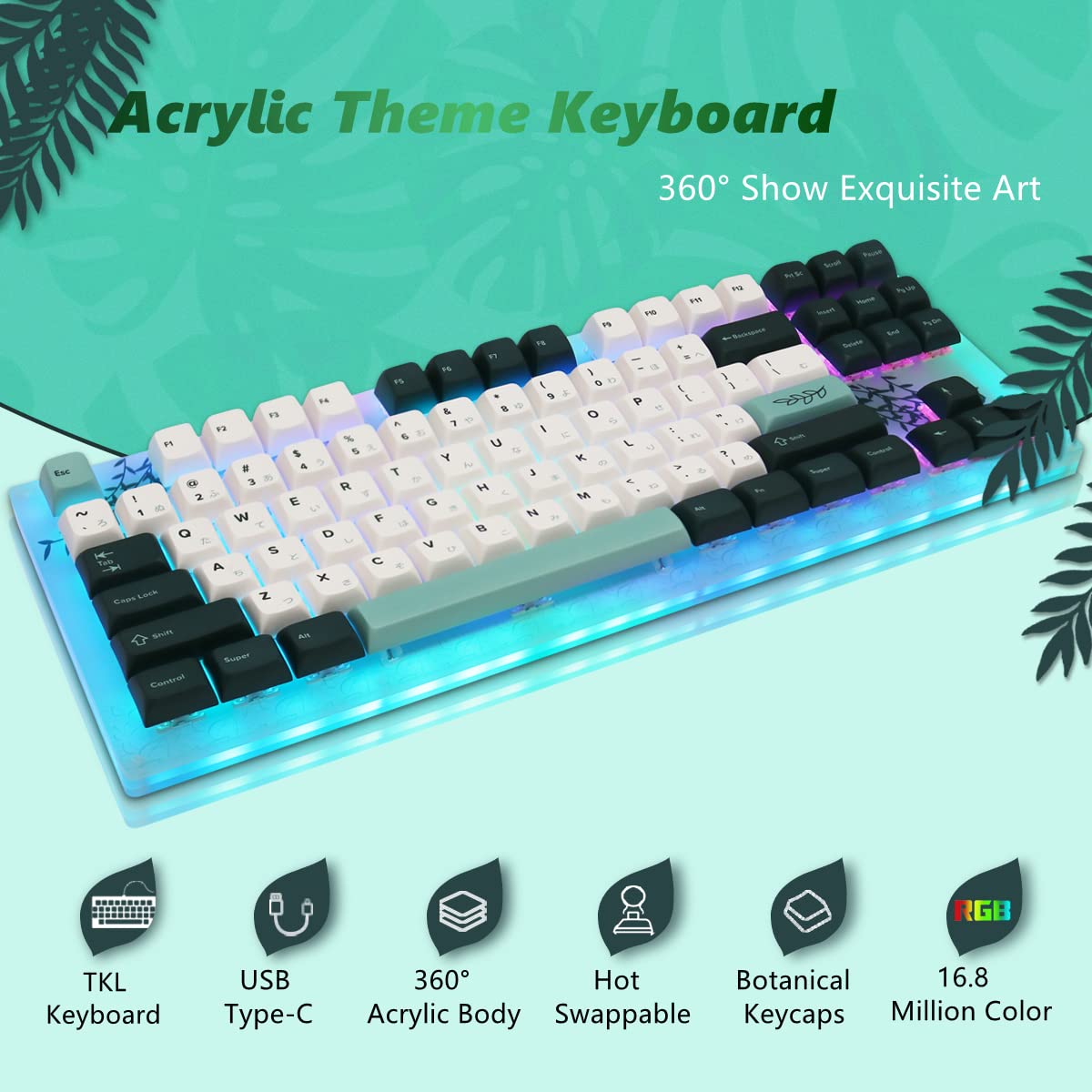 Womier K87 75% Keyboard, 87 Keys Gaming Keyboard, Hot Swappable TKL Mechanical Keyboard, RGB Keyboard with Plant Theme PBT Keycaps for PC MAC PS4 Xbox Laptop, Yellow Switch