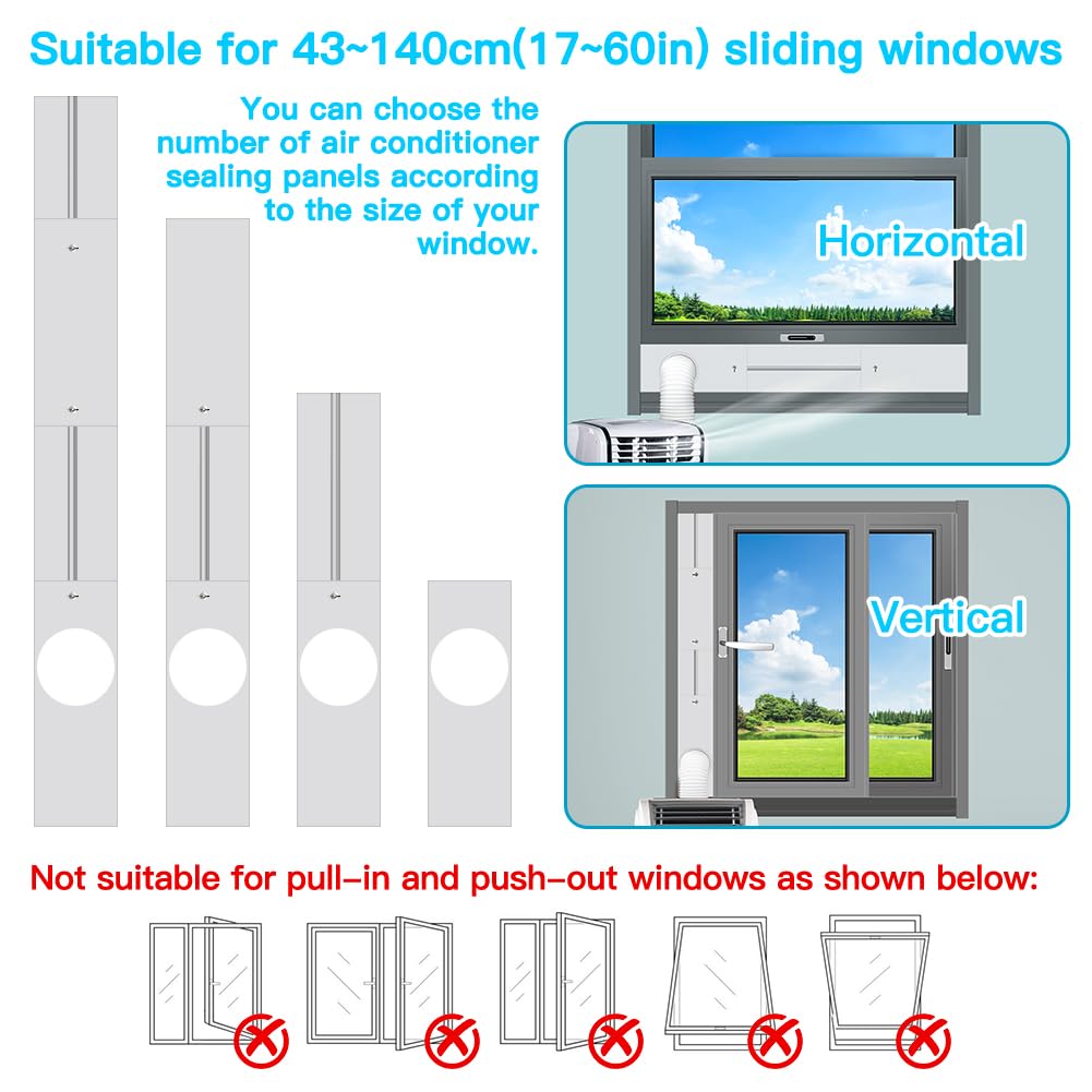 Aozzy Portable Air Conditioner Window Kit Fit for All AC with 5.1/5.9" Exhaust Hose, Upgrade AC Vent Kit for Sliding Window with 4 Adjustable Plates, Rain Cover, Seamless Connection, Max lenght to 60"