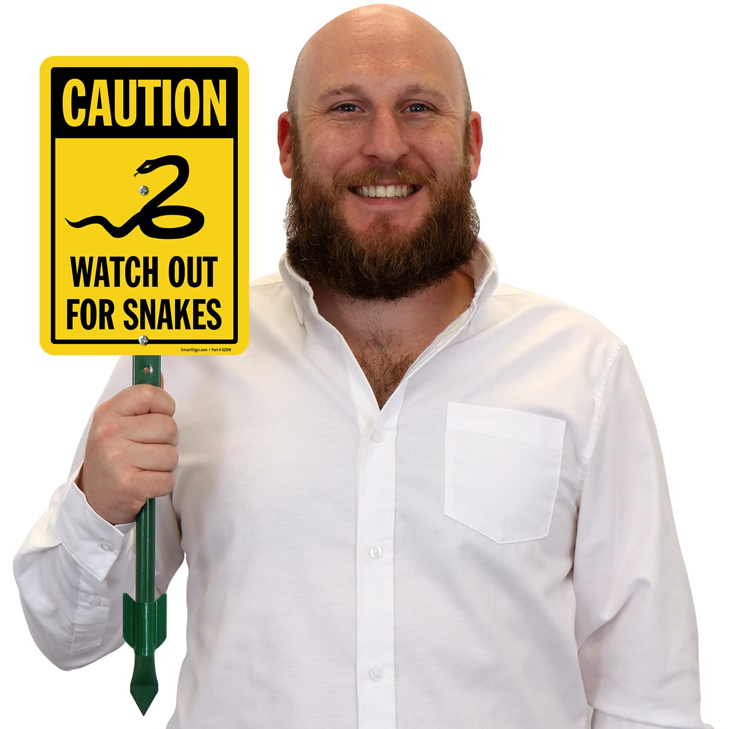 SmartSign 10 x 7 inch “Caution - Watch Out For Snakes” LawnPuppy Yard Sign and 18 inch Stake Kit, 40 mil Laminated Rustproof Aluminum, Black and Yellow, Set of 1, Made in USA