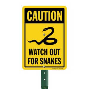 smartsign 10 x 7 inch “caution - watch out for snakes” lawnpuppy yard sign and 18 inch stake kit, 40 mil laminated rustproof aluminum, black and yellow, set of 1, made in usa