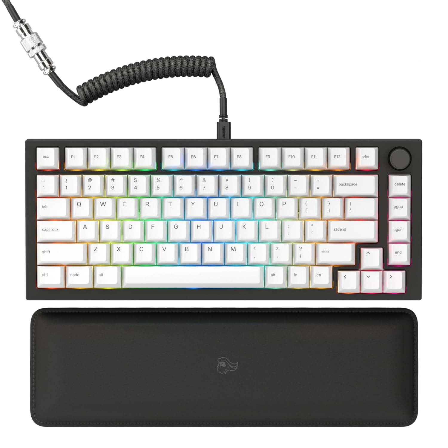 Glorious Gaming GMMK PRO 75% - Modular Mechanical Gaming Keyboard, TKL Size, 1.5kg Frame, Fox Switches, Fully Customizable, Coiled Cable, Wrist Rest, White PBT Keycaps, RGB, QWERTY - Black