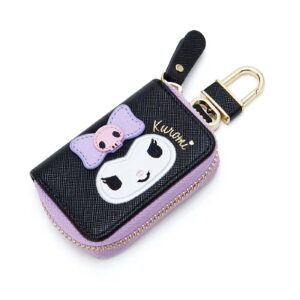 huositi cute cartoon small wallet ladies short wallet leather bag men's key case (black)