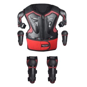 ElCYCO Kids Motorcycle Armor Suit Dirt Bike Gear Chest Protector Motocross for Kids Dirt Bike Chest Protective Gear with Elbow Knee Pads Guards for Cycling(red)