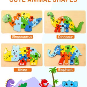 4 Pack Wooden Animal Puzzles for Toddlers 1 2 3 4 Years Old Boys & Girls, Montessori Toys for Kids Ages 1-4 with 4 Animal Patterns, Preschool Educational Toys Bright Vibrant Color Shapes