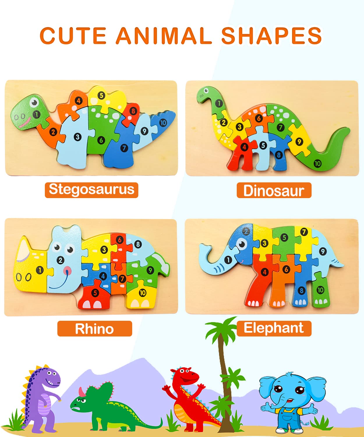 4 Pack Wooden Animal Puzzles for Toddlers 1 2 3 4 Years Old Boys & Girls, Montessori Toys for Kids Ages 1-4 with 4 Animal Patterns, Preschool Educational Toys Bright Vibrant Color Shapes