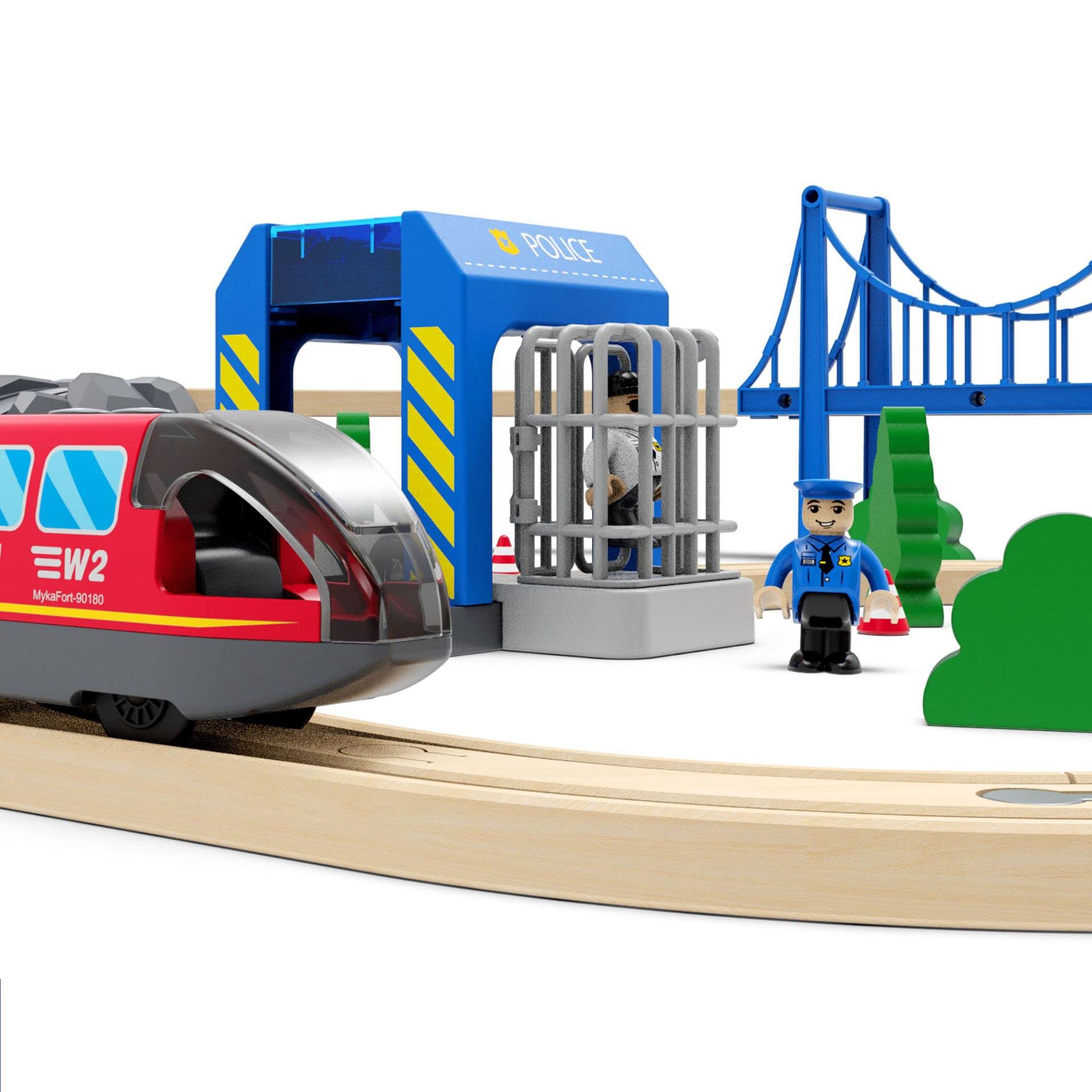 Wooden Train Tracks Accessories, Train Set Piece of Police Station Compatible with All Railroad Track Collection, Train Toys Expansion Pack for Kids Ages 3 and Up.