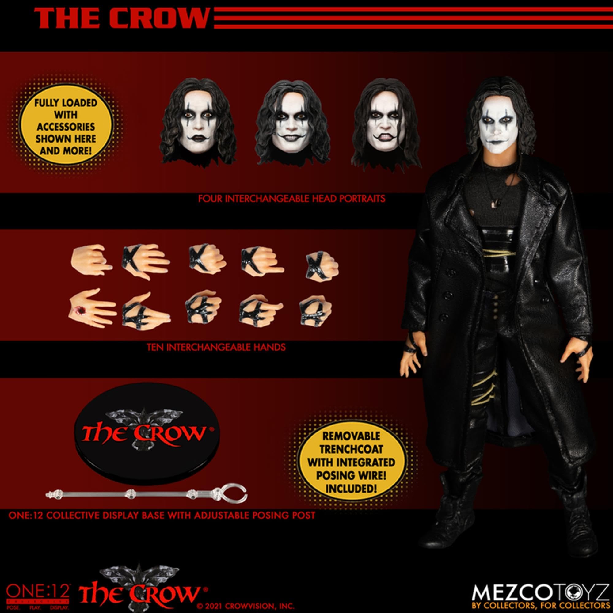 Mezco The Crow One:12 Action Figure Eric Draven 100% Plastic, in Gift Box, Manufacturer, Multi-Colour, H858210